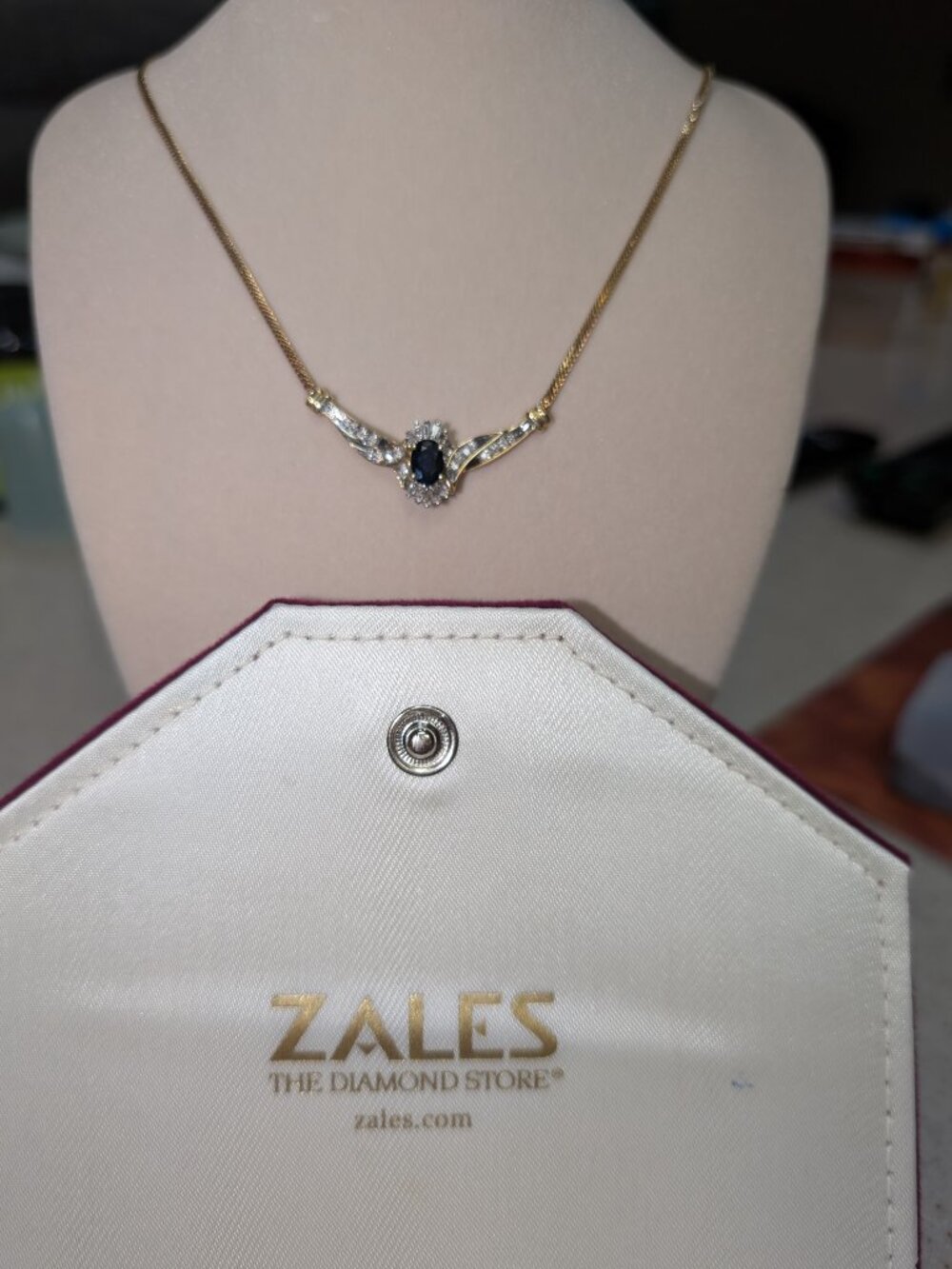 Natural Blue Sapphire & Diamond Necklace 10k Yellow Gold 17" necklace - Picture 2 of 6